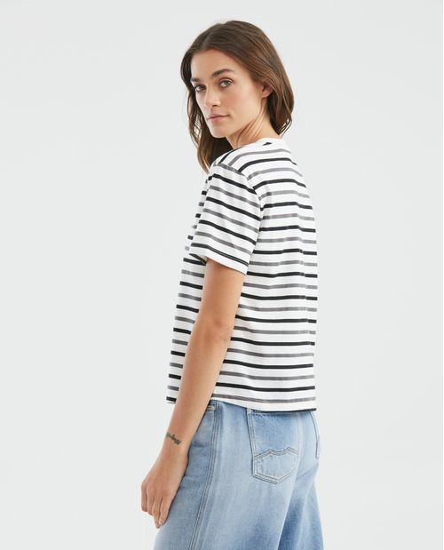 Camiseta de Mujer, Manga Corta Cuello Redondo Amplio - Rayas