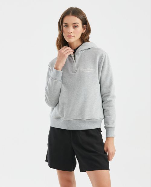 Buzo de Mujer, Cerrado con Capucha - Gráfico Frontal Bordado en Lurex