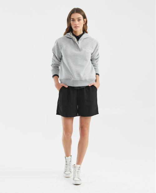 Buzo de Mujer, Cerrado con Capucha - Gráfico Frontal Bordado en Lurex