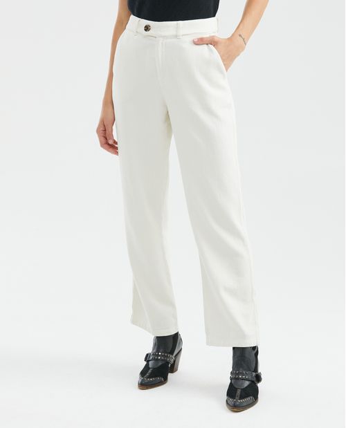 Pantalón de Mujer, Regular Fit Tiro Alto Bota Recta - Algodón + Viscosa + Lino