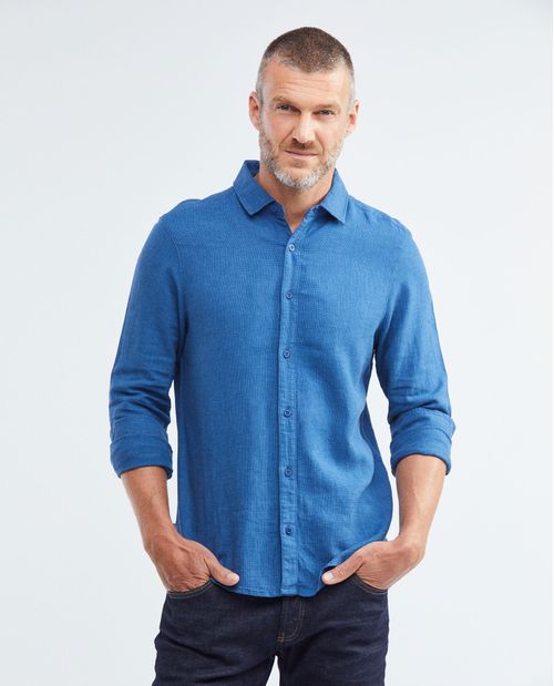 Camisa de Hombre, Slim Fit Manga Larga - Hilos de Denim