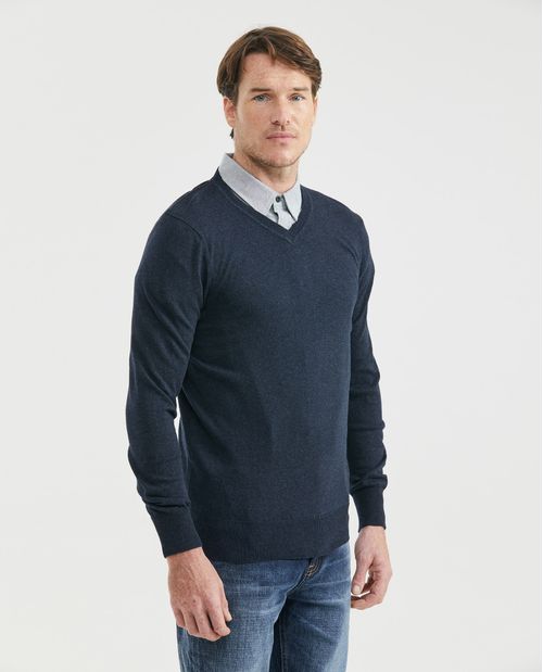 Suéter Tejido para Hombre, Cerrado Cuello en V - Fibras Heather 100% Algodón