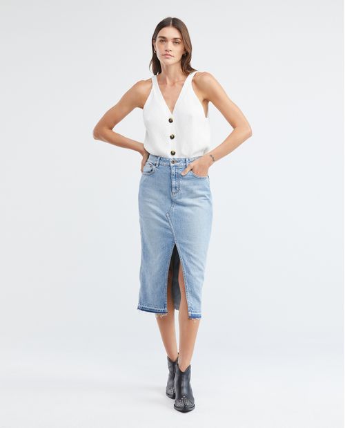 Falda Lápiz en Denim, High Rise - Azul Medio