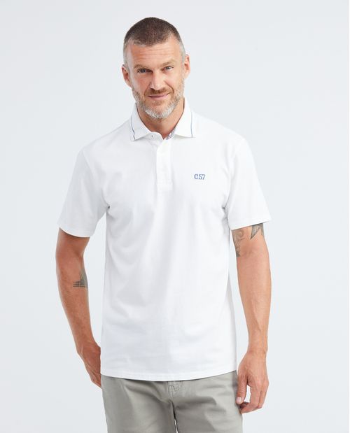 Camiseta de Hombre Tipo Polo, Classic Fit Manga Corta - Cuello Tejido Línea en Contraste