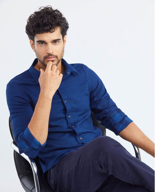 Camisa de Hombre, Slim Fit Manga Larga - Diseño Doble Faz