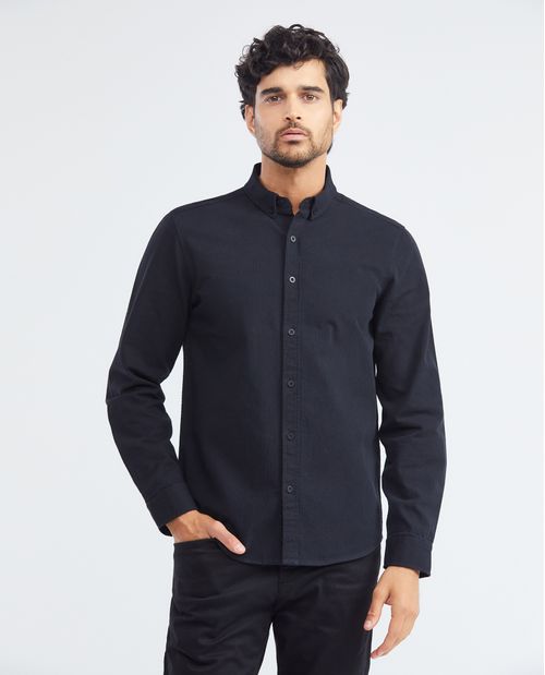 Camisa de Hombre, Slim Fit Manga Larga - Drill 100% Algodón + Micro Textura