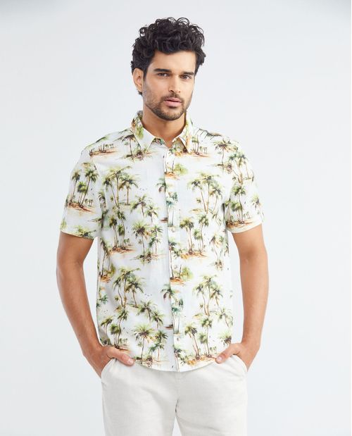 Camisa Resort de Hombre, Classic Fit Manga Corta - Maxi Print Palmeras
