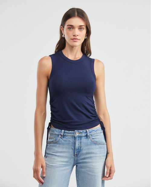 Camiseta de Mujer, Manga Sisa Cuello Redondo - Recogidos Laterales