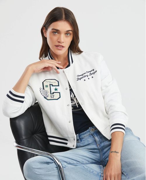 Chaqueta de Mujer, Silueta Bomber, Largo Crop - Influencia Varsity