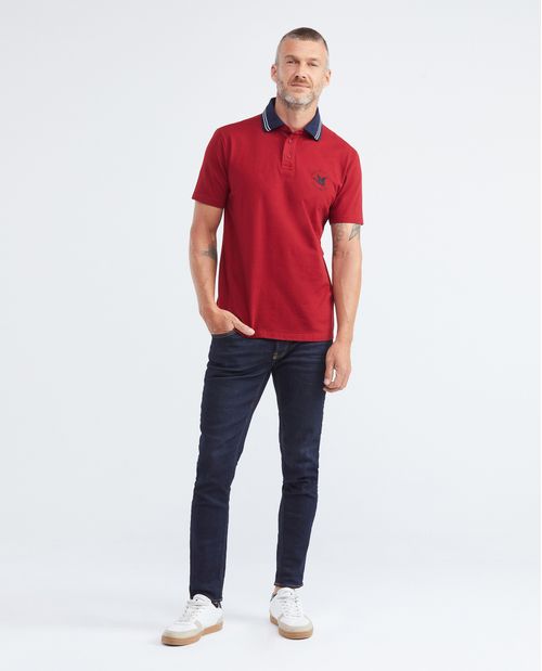 Camiseta de Hombre Tipo Polo, Slim Fit Manga Corta - TOGS Cuello Líneas en Contraste