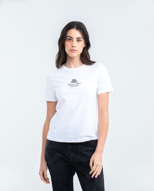Camiseta Gráfica de Mujer, Silueta Semi Ajustada - Diseño Frontal Estampado + Bordado