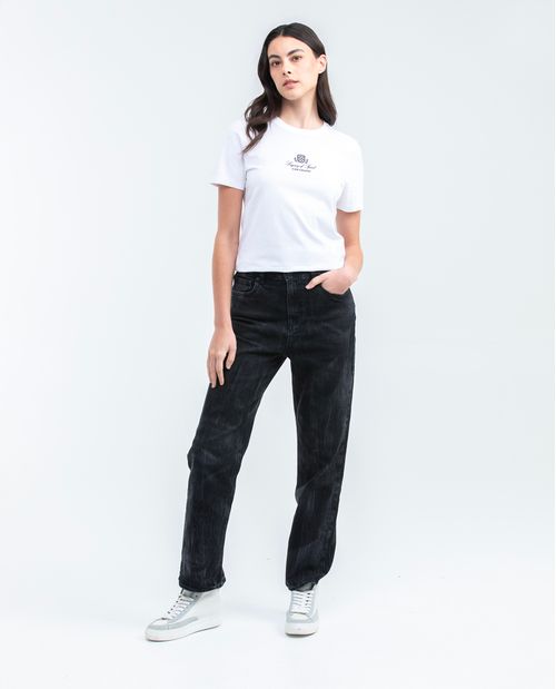 Camiseta Gráfica de Mujer, Silueta Semi Ajustada - Diseño Frontal Estampado + Bordado