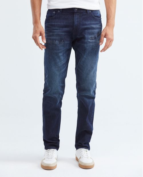 Jean de Hombre Super Slim Fit, Rider, Bota Super Slim - Azul Oscuro + Rotos
