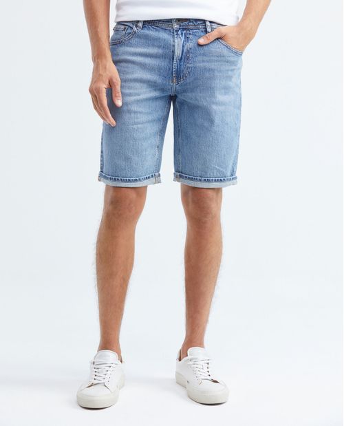 Bermuda de Hombre en Denim, Straight Fit - Azul Medio