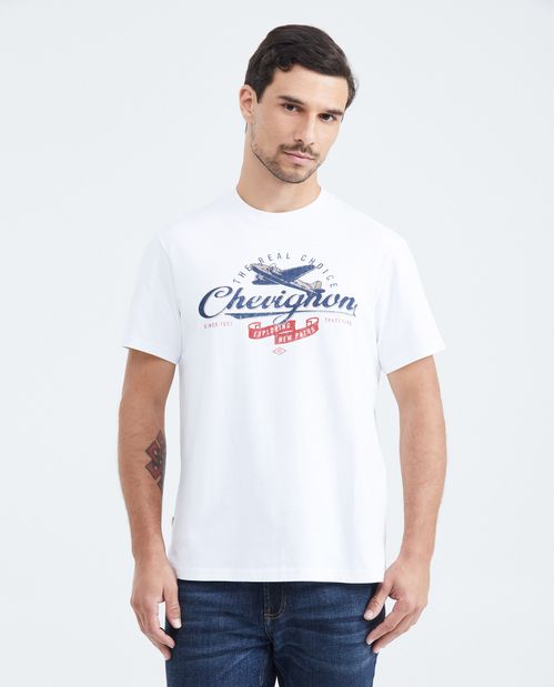 Camiseta Slim Fit Estampada Cuello Redondo en Algodón más Grueso para Hombre