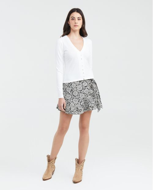 Camiseta Ajustada con Manga Larga y Escote en V para Mujer