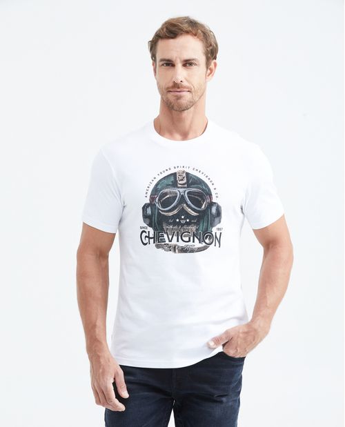 Camiseta Slim Fit Estampada Cuello Redondo en Algodón más Grueso para Hombre