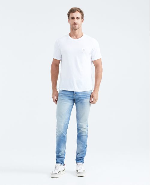 Jean Súper Slim Fit Fit Bajo Bota Súper Slim Azul Claro Lavado Vintage para Hombre