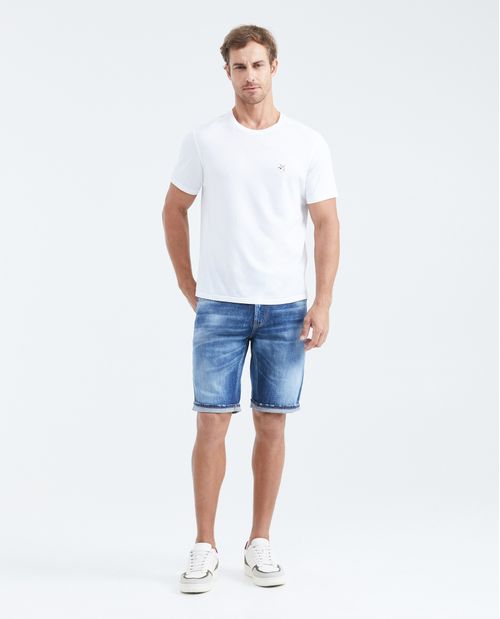 Bermuda en Denim Straight Fit Azul Medio para Hombre