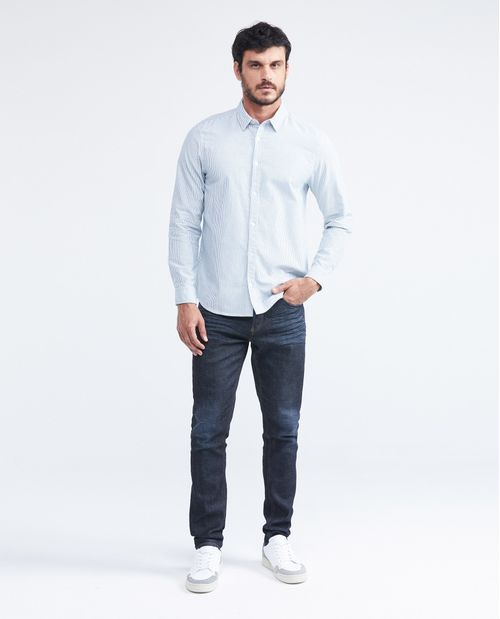 Camisa Classic Fit Manga Larga en Oxford Algodón con Estampado de Rayas para Hombre