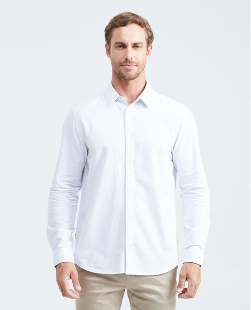 Camisa Classic Fit Manga Larga en Oxford Algodón con Estampado de Rayas para Hombre