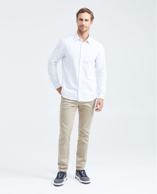 Camisa Classic Fit Manga Larga en Oxford Algodón con Estampado de Rayas para Hombre