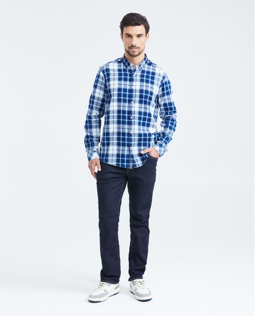 Camisa Classic Fit Manga Larga con Estampado de Cuadros para Hombre