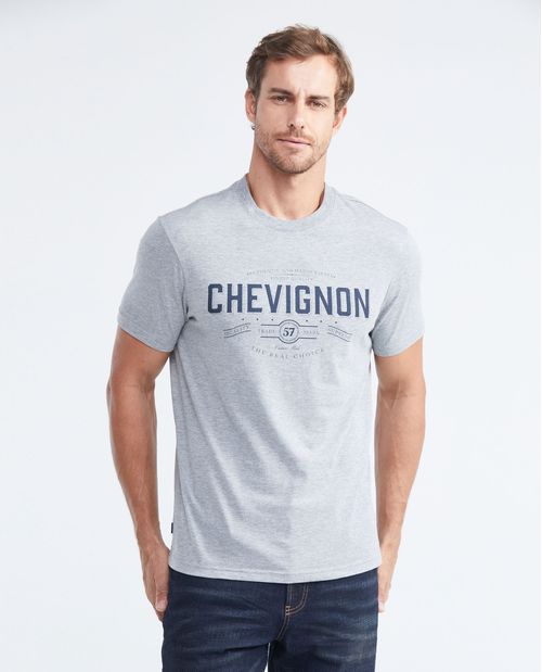 Camiseta Slim Fit Estampada Cuello Redondo Tela Efecto Jaspeado para Hombre