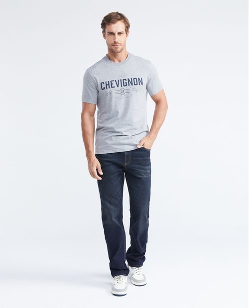 Camiseta Slim Fit Estampada Cuello Redondo Tela Efecto Jaspeado para Hombre