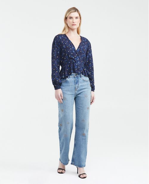 Camisa Estampada con Diseño Envolvente para Mujer