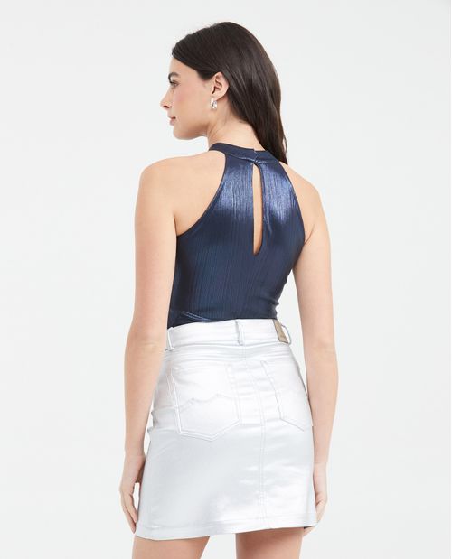 Body con Cuello Halter con Acabado Brillante para Mujer