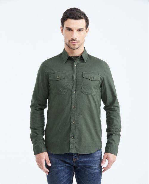 Camisa Slim Fit Manga Larga en Algodón para Hombre