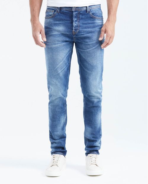 Jean Súper Slim Fit Fit Bajo Bota Super Slim Azul Medio para Hombre