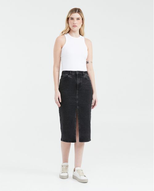 Falda en Denim Tipo Lápiz High Rise Gris Oscuro para Mujer