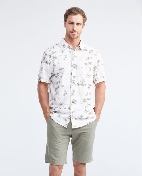 Camisa Classic Fit Manga Corta Tipo Resort con Estampado para Hombre
