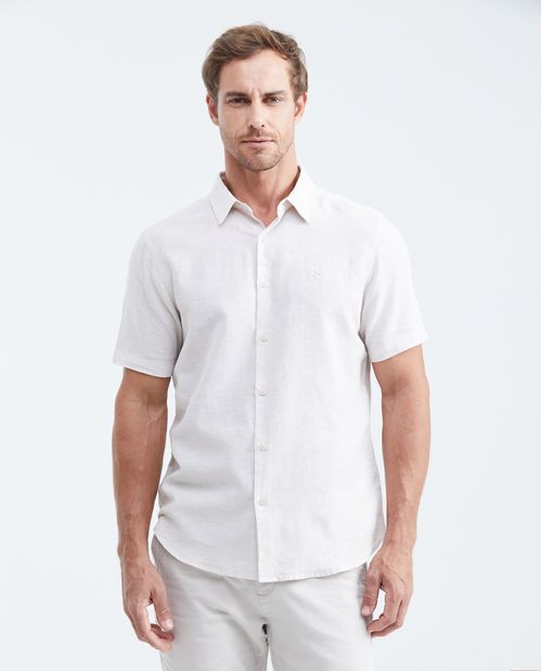 Camisa Classic Fit Manga Corta en Lino y Algodón para Hombre