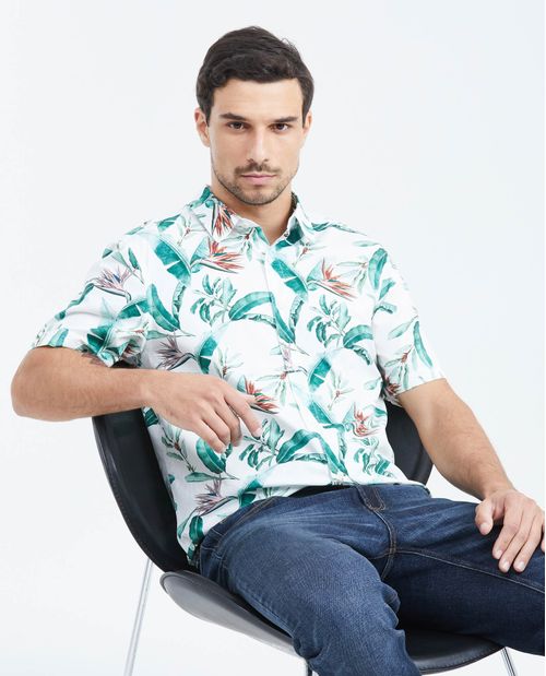 Camisa Classic Fit Manga Corta en Algodón Estampado Maxi Print para Hombre