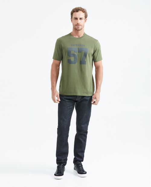 Camiseta Slim Fit Estampada Cuello Redondo en Algodón más Grueso para Hombre