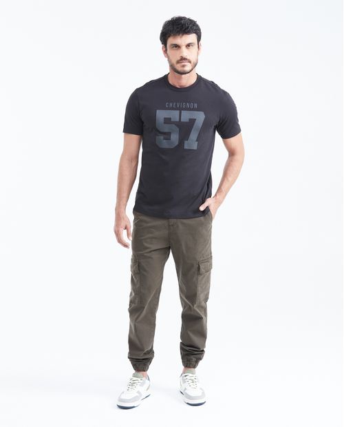 Camiseta Slim Fit Estampada Cuello Redondo en Algodón más Grueso para Hombre