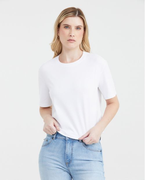 Camiseta Básica Oversize Tipo Crop para Mujer