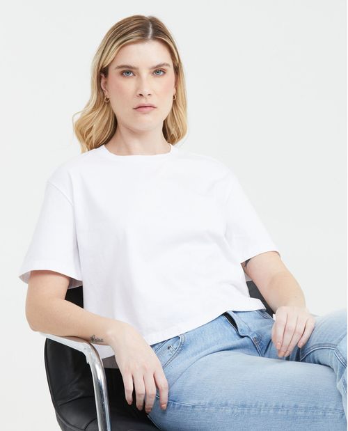 Camiseta Básica Oversize Tipo Crop para Mujer