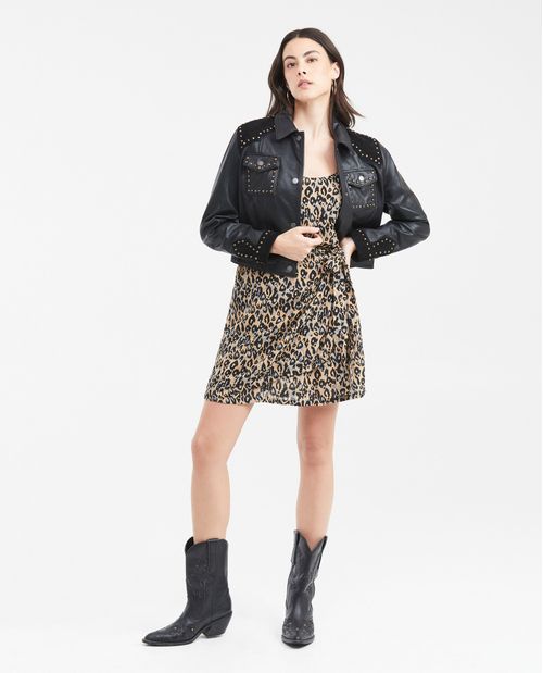 Vestido Corto con Tirantes Silueta Ajustada con Estampado Animal Print para Mujer