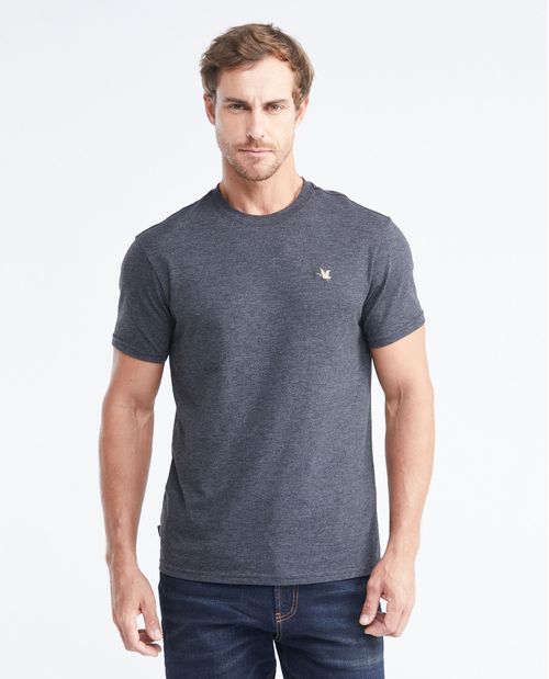 Camiseta Slim Fit Cuello Redondo en Algodón más Grueso Efecto Jaspe para Hombre
