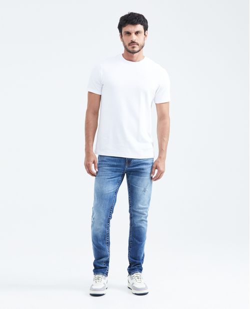 Jean Slim Fit Tiro Medio Bota Ajustada Azul Oscuro para Hombre