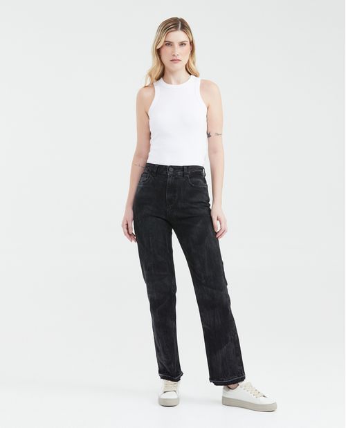 Jean Straight Fit Tiro Alto Boot Cut Gris Oscuro para Mujer
