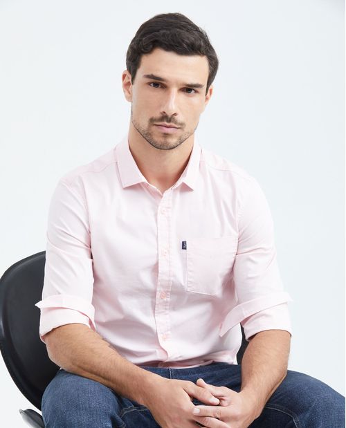 Camisa Slim Fit Manga Larga con Bolsillo para Hombre