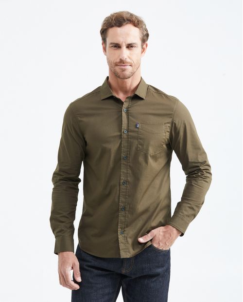 Camisa Slim Fit Manga Larga con Bolsillo para Hombre