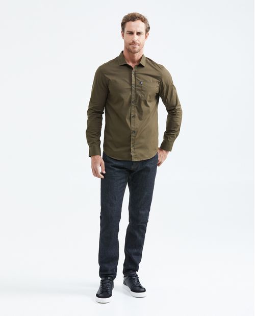 Camisa Slim Fit Manga Larga con Bolsillo para Hombre