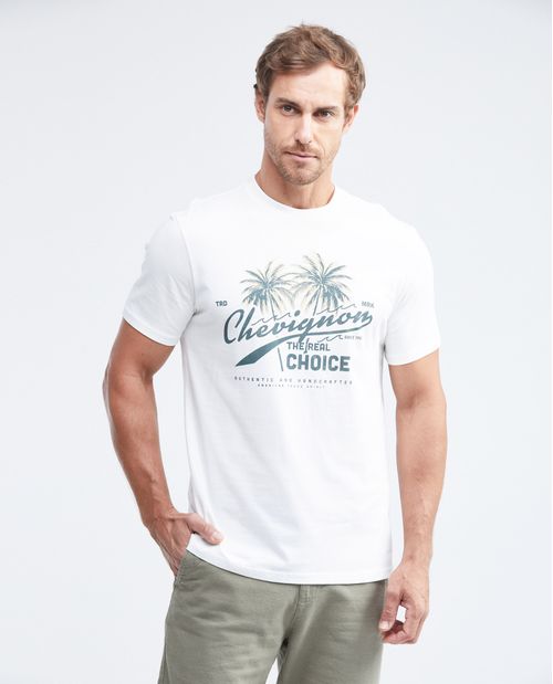 Camiseta Classic Fit Estampada Cuello Redondo en Algodón más Grueso para Hombre