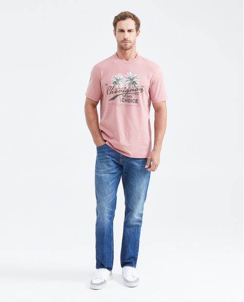 Camiseta Classic Fit Estampada Cuello Redondo en Algodón más Grueso para Hombre